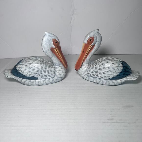 Source Unknown Other - Vintage Hand-Carved Wooden Pelican Figurine Pair – Nautical / Coastal Decor
